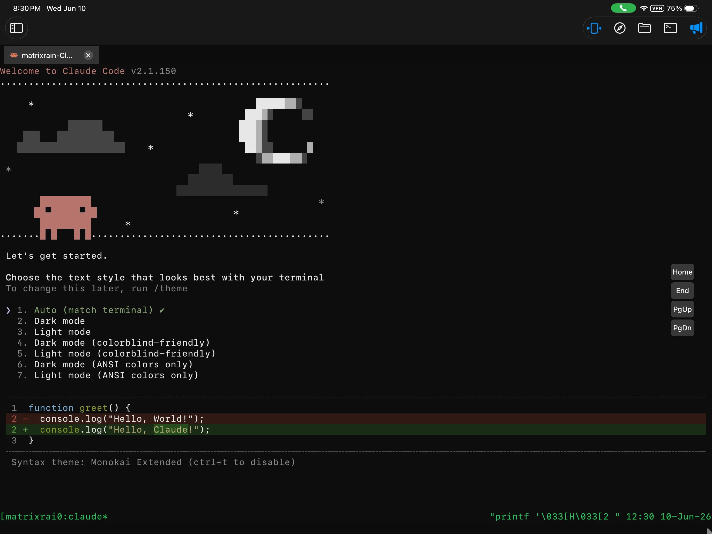 iPad running coding agents over SSH