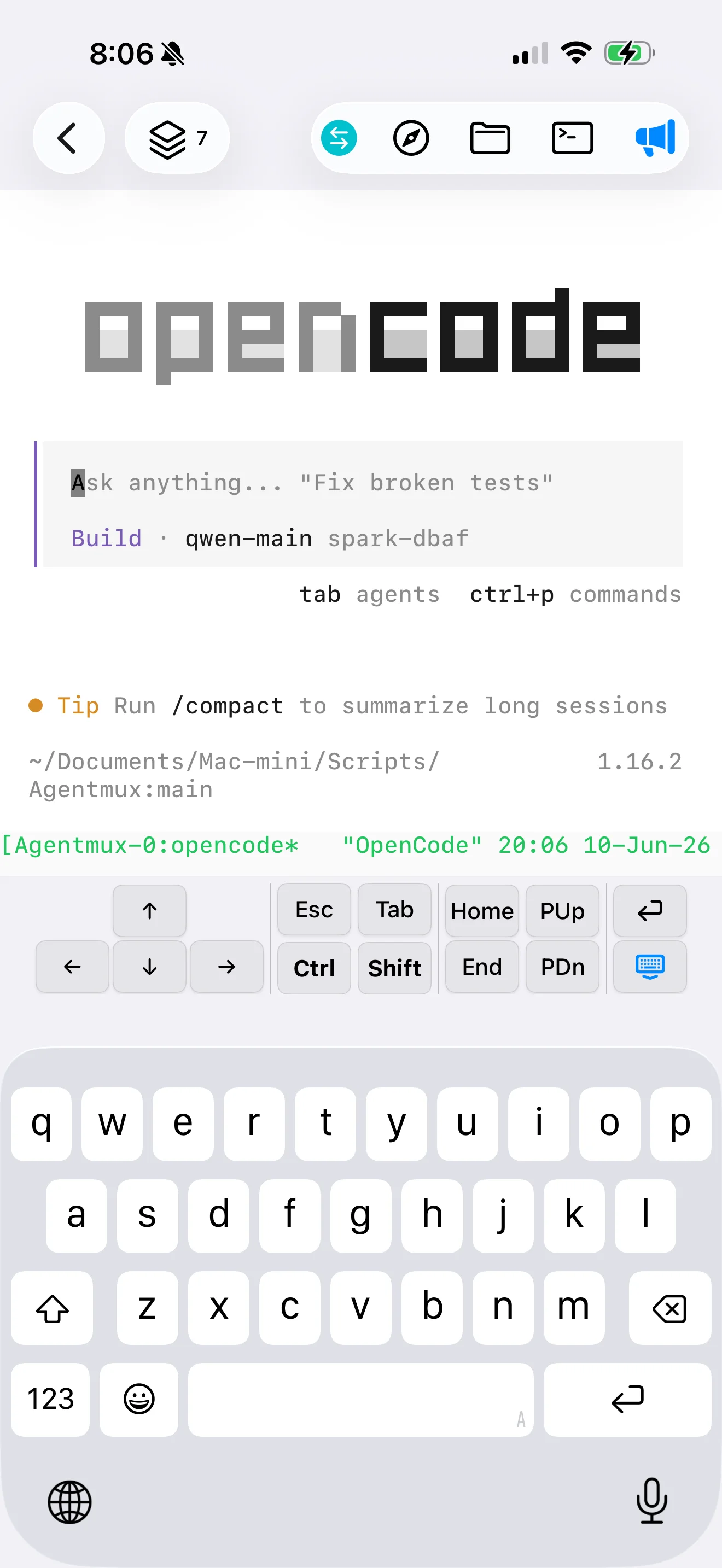 iPhone running coding agents over SSH